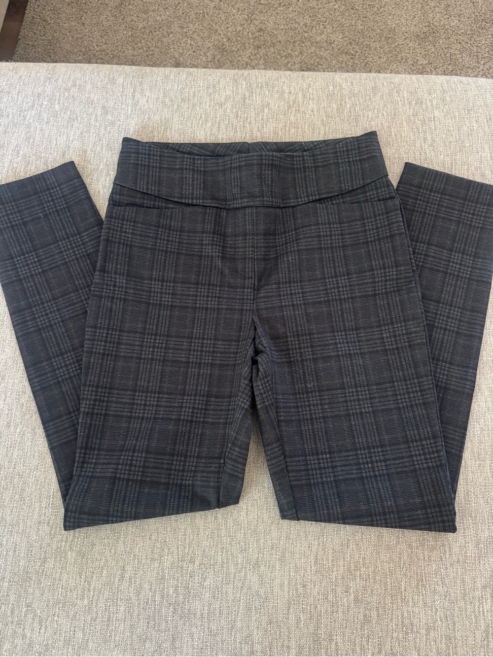 Dalia Black Plaid Straight-Leg Ponte Pants